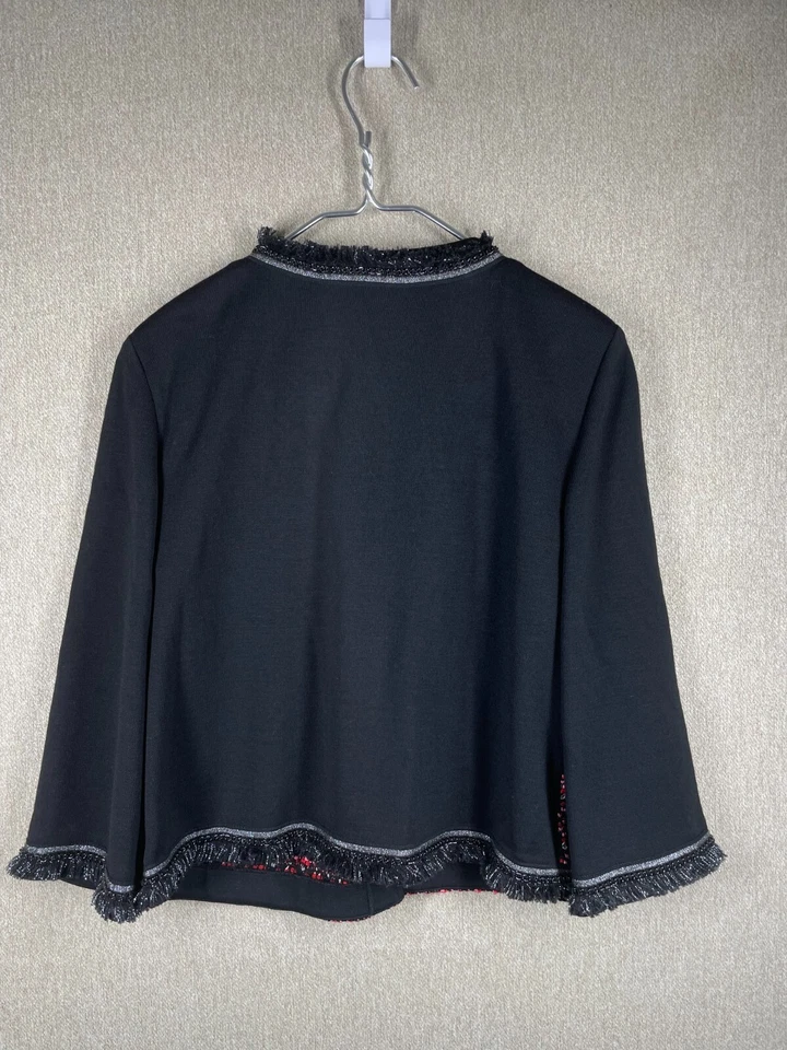 St John Blazer Jacket Womens 8 Red Black Boucle Chain Fringe Trim - Image 4 of 4