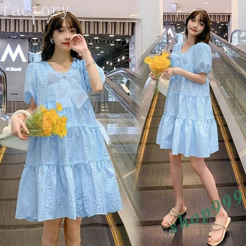 Women Babydoll Puff Sleeve Cute Dress Bow Swing Tiered Mini Ruffle Beaded - Bild 4 von 17