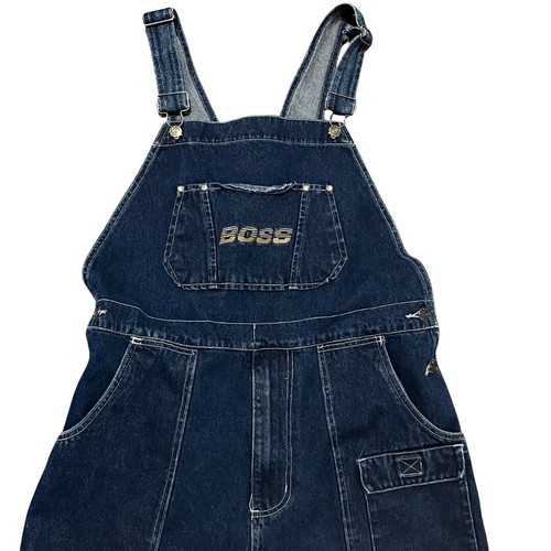 Vintage BOSS Baggy Oversized Denim Jean Cargo Overalls Y2K JNCO Style Size XL