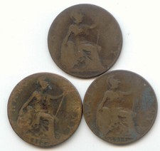 UK 1916 1917 1918 Bronze Half Penny Great Britain Exact Set - 3 Coins