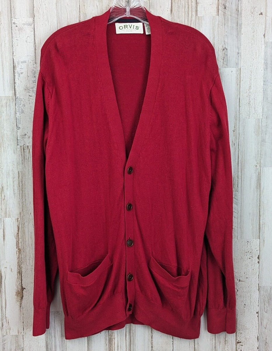 VTG Orvis Cashmere Blend Cardigan Sweater Womens L Red
