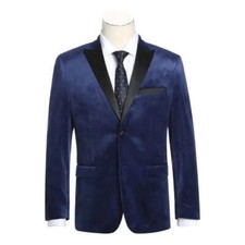 Men's Renoir Velvet Tuxedo Blazer Jacket Satin Peak Lapel Slim Fit 290-7 Blue