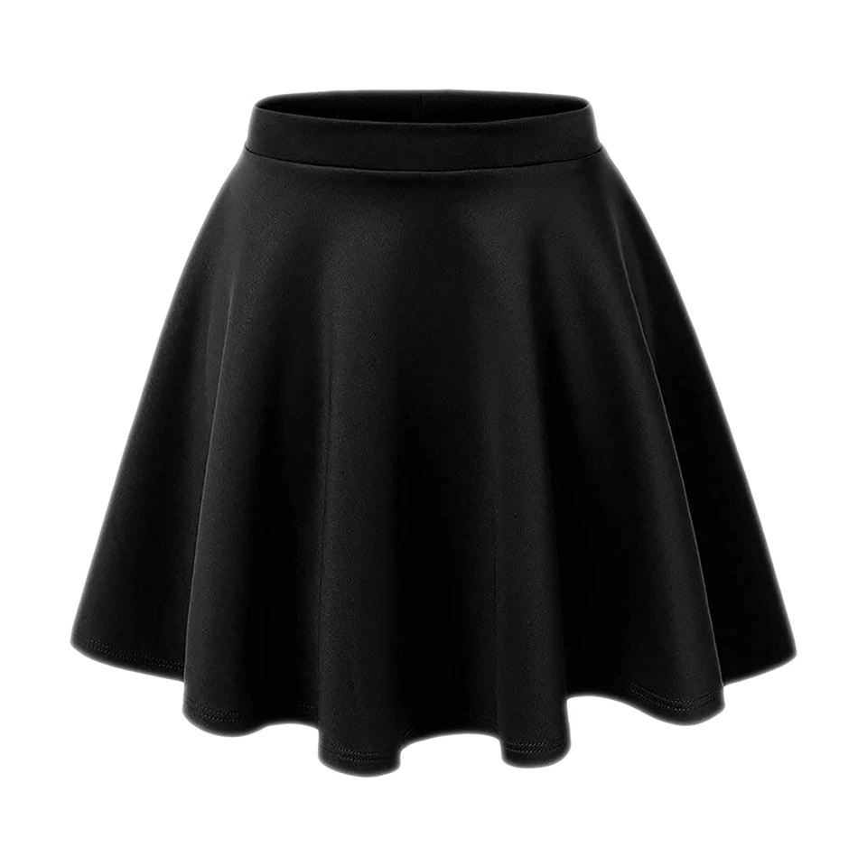 Girls Skater Skirt High Waistband School Fashion Flared Plain Mini Flippy