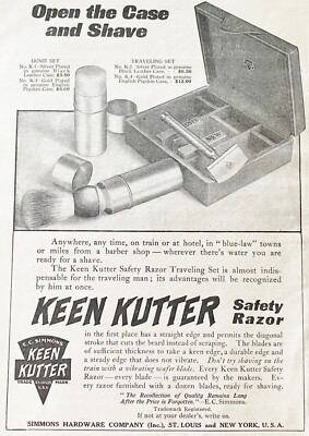 1910 KEEN KUTTER Safety Razor Shaving Kit Print Ad~E.C. Simmons Hardware+US Navy