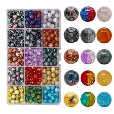 1Box 375pcs 15Color Mixed 8mm Crackle Glass Beads for Jewelry Making Beading Kit