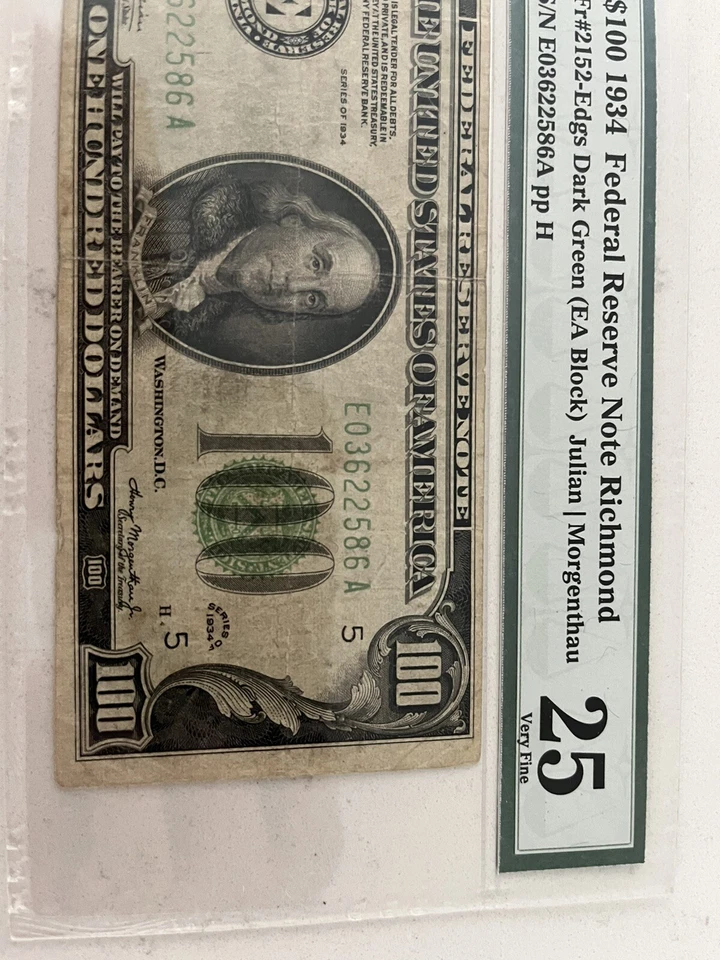1934 $100 Federal Reserve Note Richmond PMG 25 FR 2152 Julian | Morgenthau - Image 3 of 4