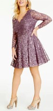 Formal Dress Plus Size 14W, 20W, 22W City Studio Lace Sheer Purple Long Sleeve