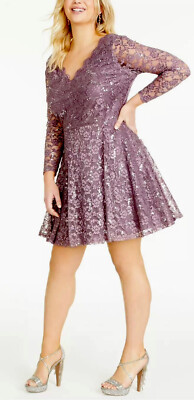 City Studio Womens Plus Lace Sheer Party Dress Purple 20W