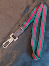GUCCI ID Lanyard Neck Strap Green Red Canvas Leather Silver Plated Logo Italy