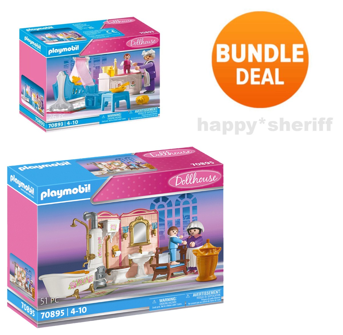 Playmobil Victorian Dollhouse Set 70893 Baby's Room and 70895