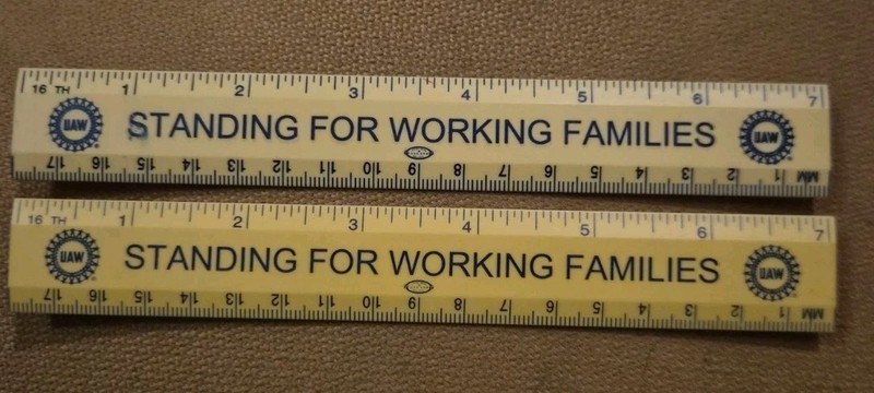 LOT 2 Vintage UAW Standing For Working Families 7" Rulers Plastic Yellow