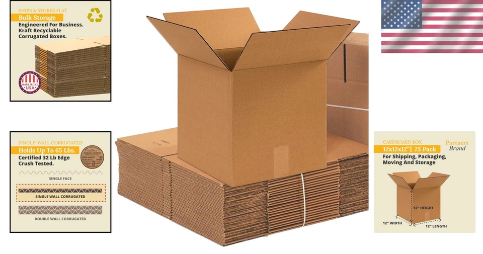 Heavy Duty Shipping Boxes 12x12x12 - Pack of 25 - Image 2 of 4