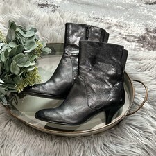 Vintage Nine West Ladies Black Leather Round Toe Heeled Boots Womens Size 6
