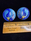 Vintage Cloisonné Bird Earrings Blue Enamel Gold Tone Round Pierced Earrings — photo 2