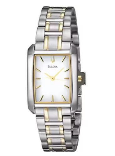 Bulova 98L132 Women's Rectangular Two Tone White Dial Analog Dress Quartz Watch