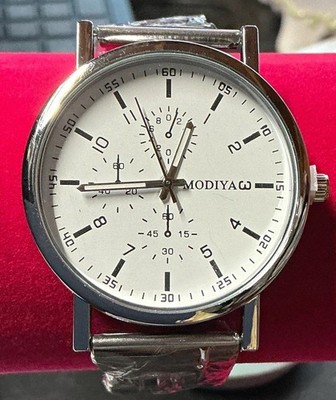 MODIYA Men s Quartz Chronograph Analog Watch White Dial Silver Bracelet