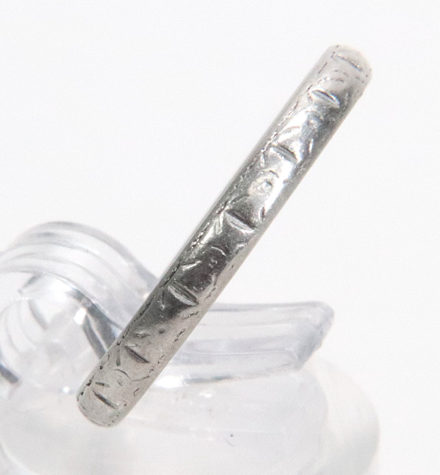 Antique Platinum Engraved Stackable Wedding Band - image 2