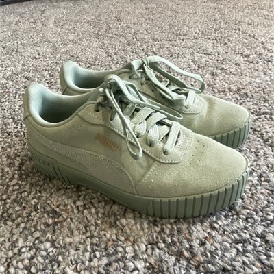 PUMA Green Suede Lace Up Low Top Sneakers Cushioned Foam Insole 384342-01