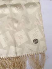 Vintage Gentlemen's Opera Tuxedo Scarf Creamy White Jacquard Squares w/ Fringe