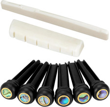 Acoustic Guitar Bone Saddle Nut Set and Ebony Bridge Pins for 6 String Right