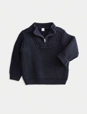 Marks & Spencer Baby Navy Cotton Turtle neck Long sleeved Jumper - M&S