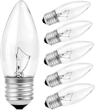40W Chandelier Bulbs - Crystal Clear, Torpedo Tip, Medium E26 Candelabra Base, I