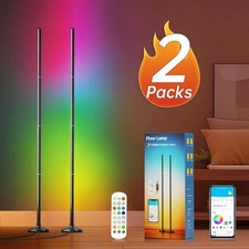 2 Pack RGB Led Floor Lamp Black Dimmable Remote Control Bluetooth App Control
