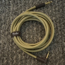 Fender 10ft Instrument Cable 1/4in Right Angle to Straight Tweed Beige 20AWG