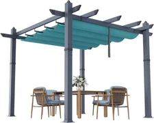 10'/13' Aluminum Pergola Outdoor Patio Pergola Backyard with Retractable Canopy