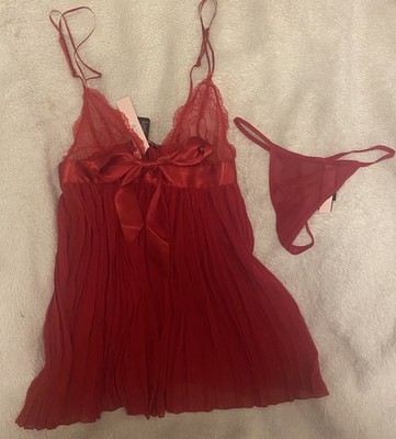 Victoria s Secret Dessous Negligee Babydoll Spitze Schleife & String Rot XS Neu