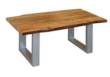 Couchtisch Akazie Massivholz Baumkante modern 110x60 braun, U-Beine aus Eisen