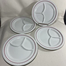 1960's Syracuse China Red Econo Rim Restaurant Ware Divided Plates Set Of 4