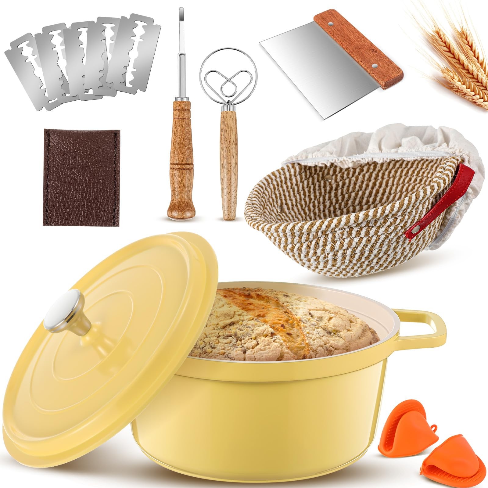 Honeydak 7 Pack 12" x 5" (Dutch Oven), 8" x (Proofing Basket), Yellow