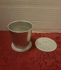Vintage Girl Scout Collapsible Tin Aluminum Camping Drinking Cup w Lid