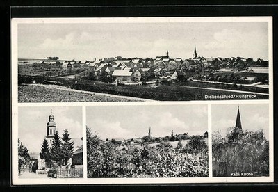 AK Dickenschied im Hunsrück, Generalansicht, die Evangelische und Katholische K 