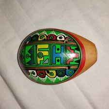 Beautiful Peruvian Ocarina Handmade Clay Flute Painted Oval Geometric Colorful