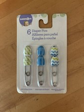 Babies R Us 6 Cloth Diaper Pins With Safe Locking Closure Rustproof Durable Blue