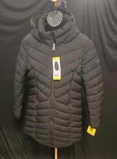 DKNY BLACK WOMEN'S DETACHABLE HOOD LONG PUFFER JACKET SZ S NWT
