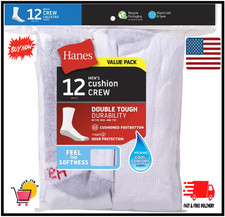  12-Pair Pack Hanes Men's Double Tough Crew Socks, Shoe Size 12-14 Great Price