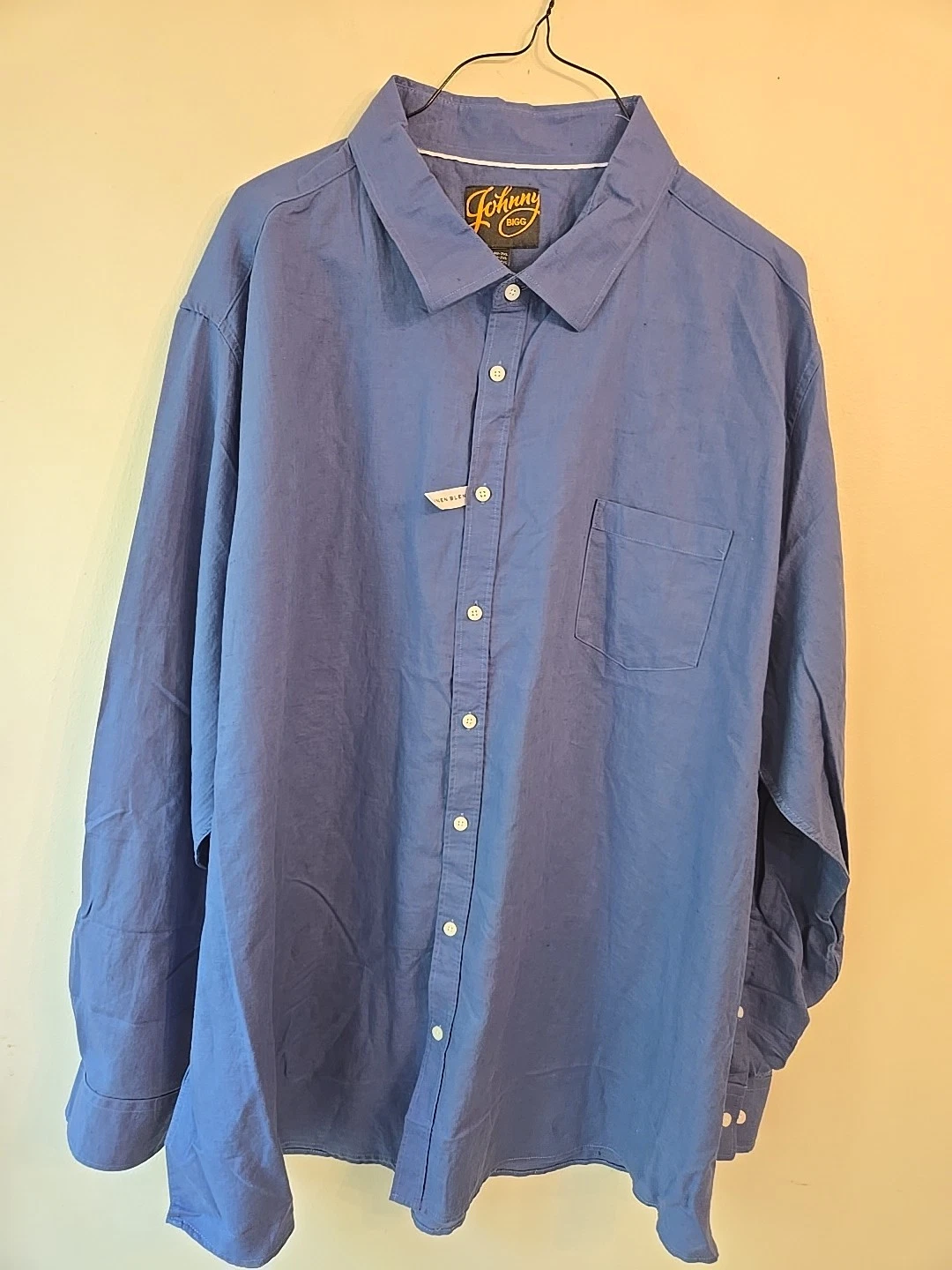 NWT Johnny Bigg Anders Linen Blend Men's Long Sleeve Button Up 5XL - Blue.NWT