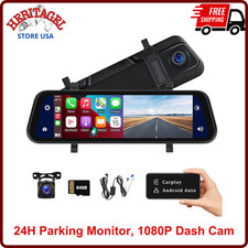 Rear View Mirror Camera with Carplay Android Auto, 9.66" 1080P Mirror Dash Cam