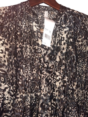 NY Collection Women's Petite Pintuck Y Top Khaki Animal PSmall - Picture 5 of 10