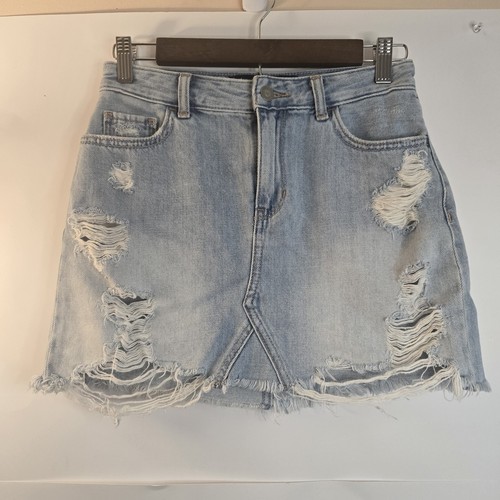 Vintage Y2K Hollister 2000s Micro Mini Skirt Denim Jean Light Wash Cut-off 1/25