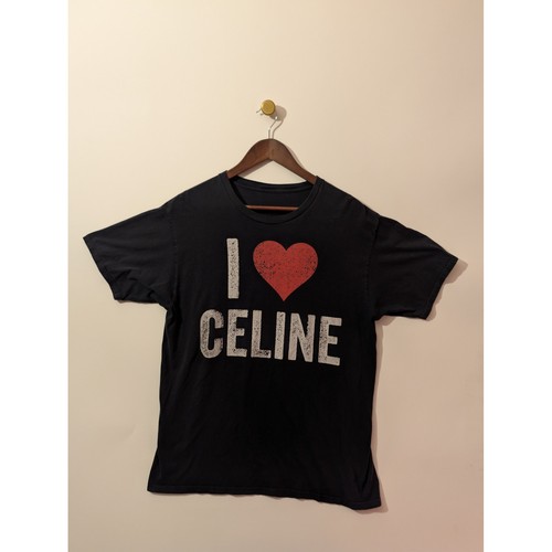 Celine I Heart Celine Graphic T-Shirt Mens L Black Distressed Logo Tee