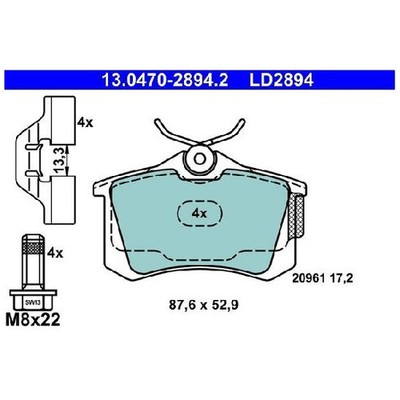 ATE Bremsbelagsatz 21152790 Bremsklötze hinten JZW698451A 6C0698451A