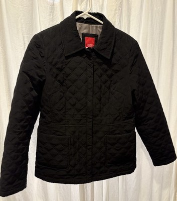 Y2K Womens ESPRIT Black Quilted JACKET Lined Dress Coat Full Zip Pockets Med M