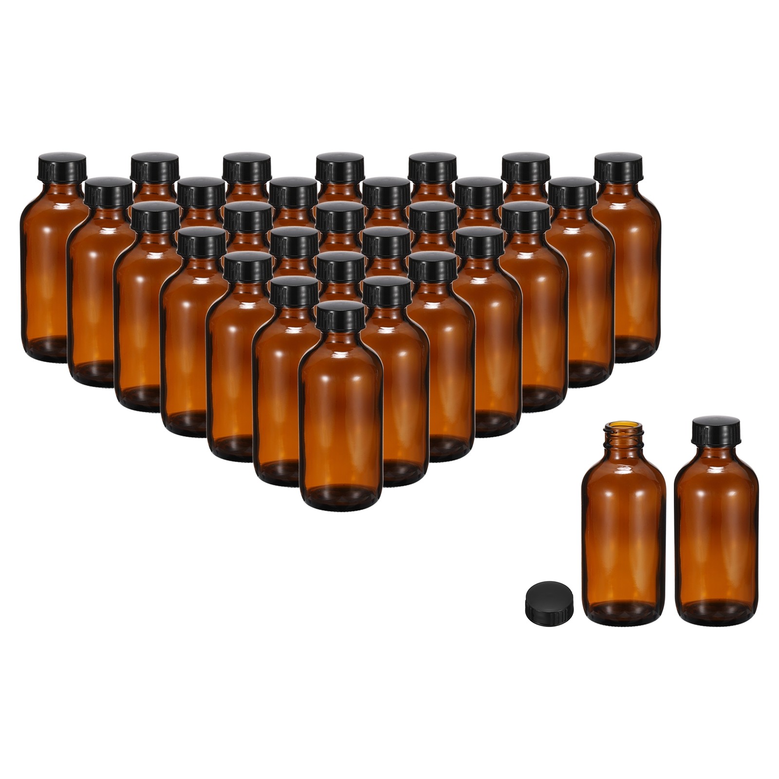 4oz(120ml) Glass Dispensing Bottle w Black Poly Cone Cap, 30Pcs, Amber