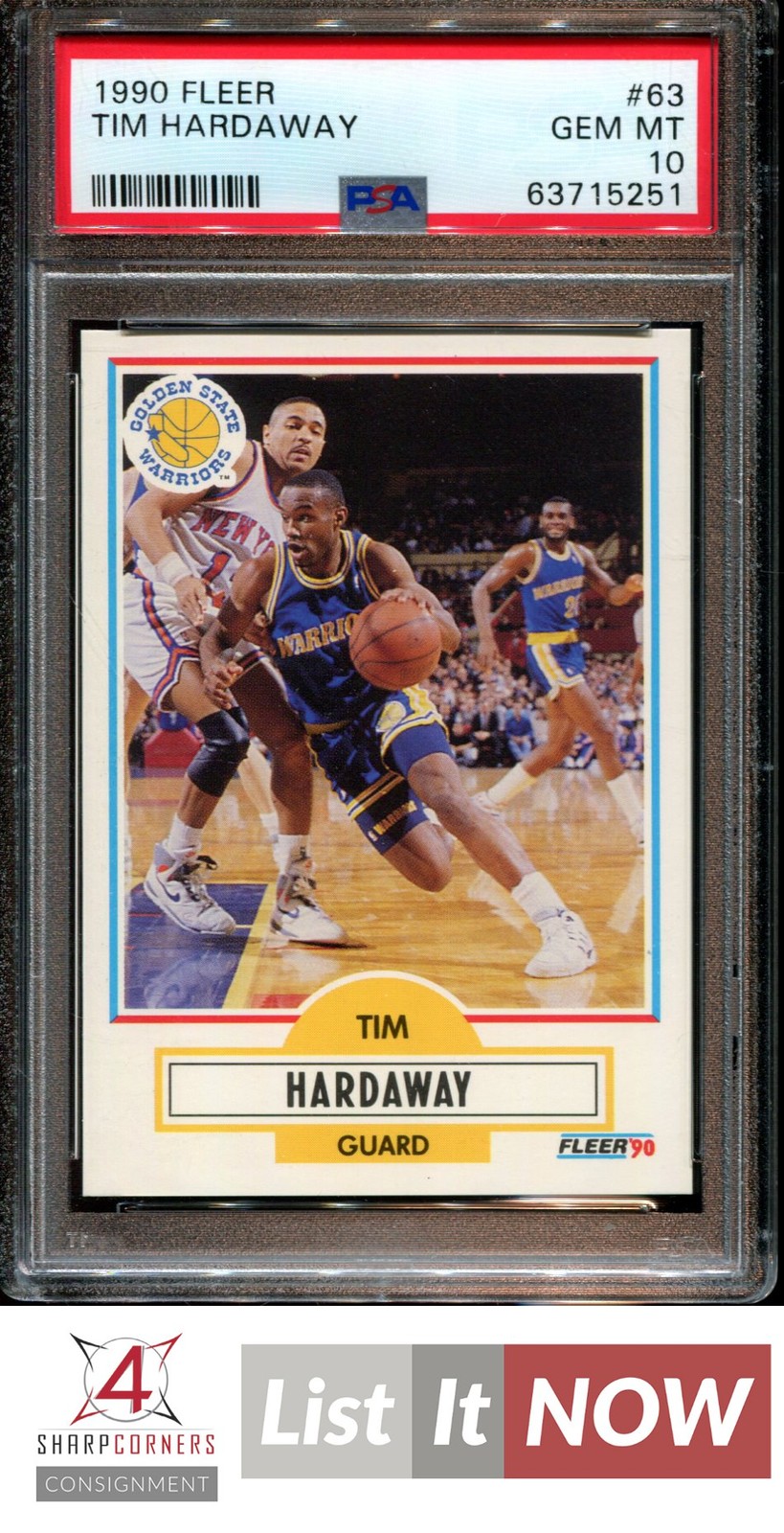 1990 FLEER #63 TIM HARDAWAY RC WARRIORS HOF PSA 10