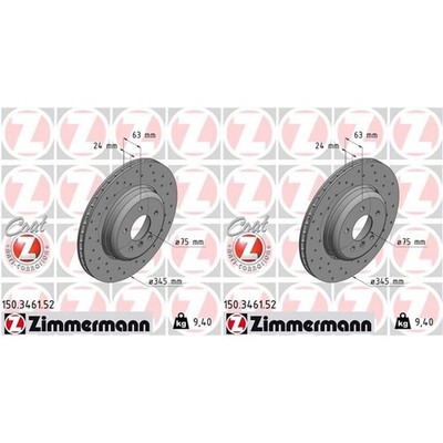 2x ZIMMERMANN SPORT BREMSSCHEIBEN 345mm GELOCHT HINTEN passend für BMW 5 6