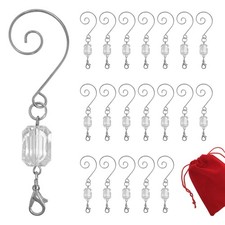Clear Ornament Hooks Set of 20, Silver Swivel Wire Hangers with Acrylic Gem, ...